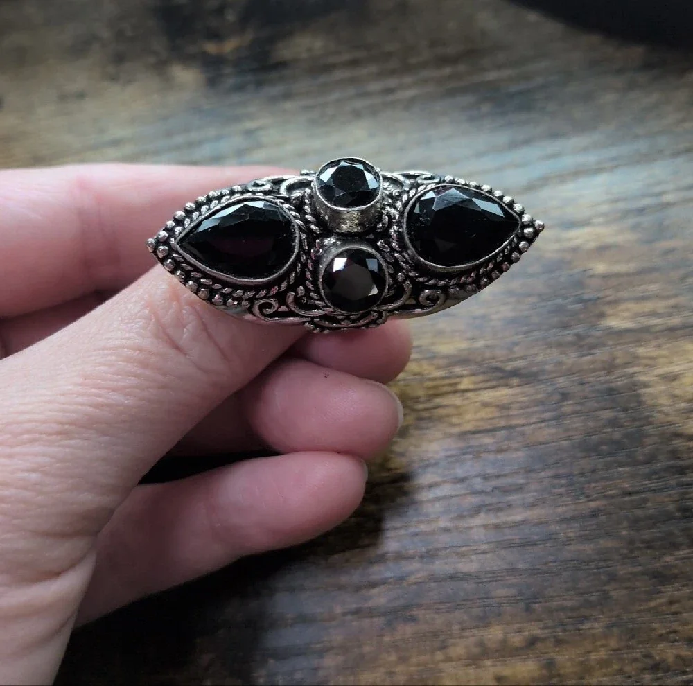 Black Onyx Gemstone Teardrop Statement Ring